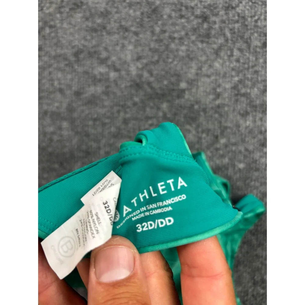 Athleta Bikini Top Womens 32D/DD Green Tie Dye High Neck Racerback Swim